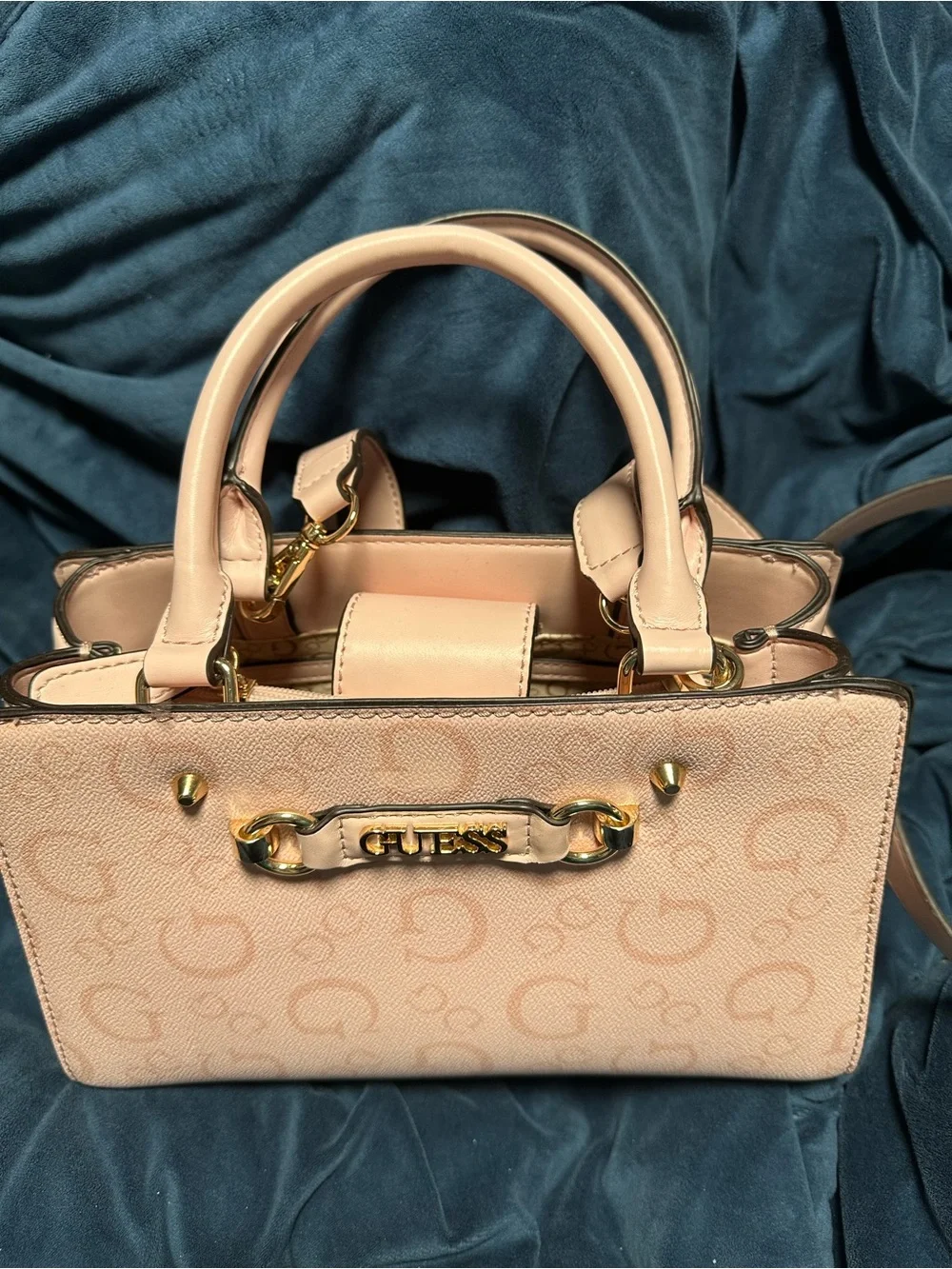 GUESS Blush Logo Satchel with Gold Hardware